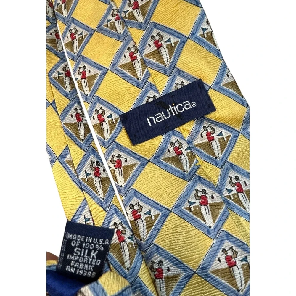Nautica Mens Silk Golf Print Tie Yellow‎ Blue